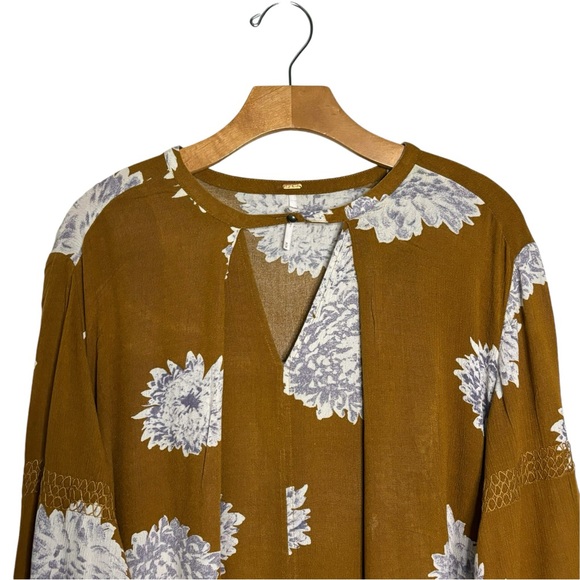 FREE PEOPLE Floral Oversized Swing Tunic Top M w/Pockets Brown Lilac White - Picture 2 of 9